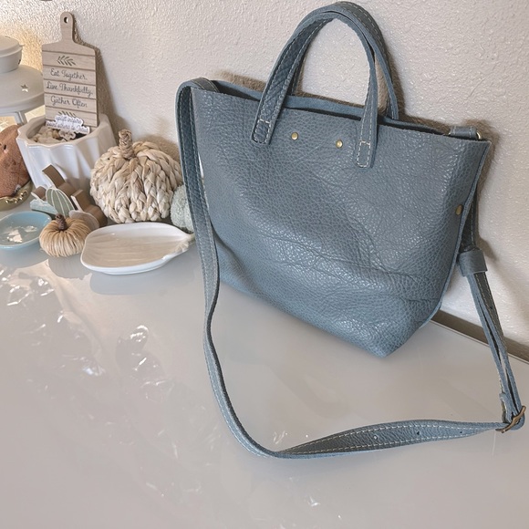 Rare New Portland Leather Mini Crossbody Snap Tote in Blue Steel - Picture 2 of 4